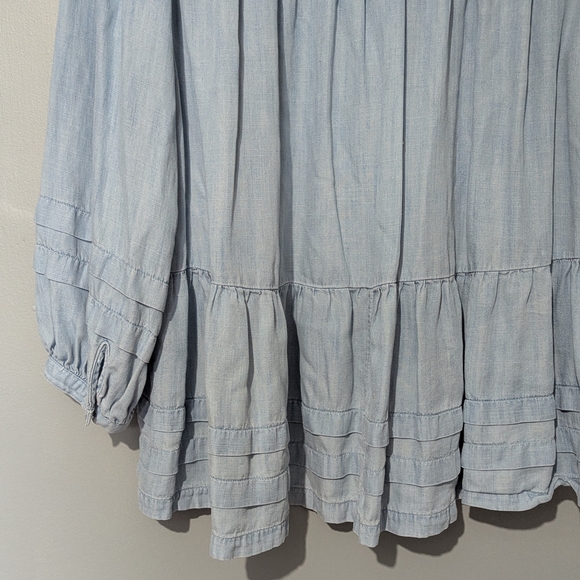 American Eagle Blue Chambray Denim Long Sleeve Ruffled Peplum Blouse - Picture 8 of 8